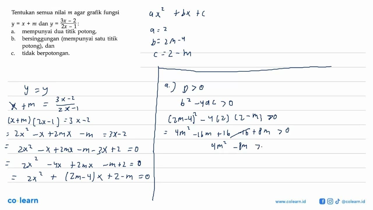 Tentukan semua nilai m agar grafik fungsi y=x+m dan