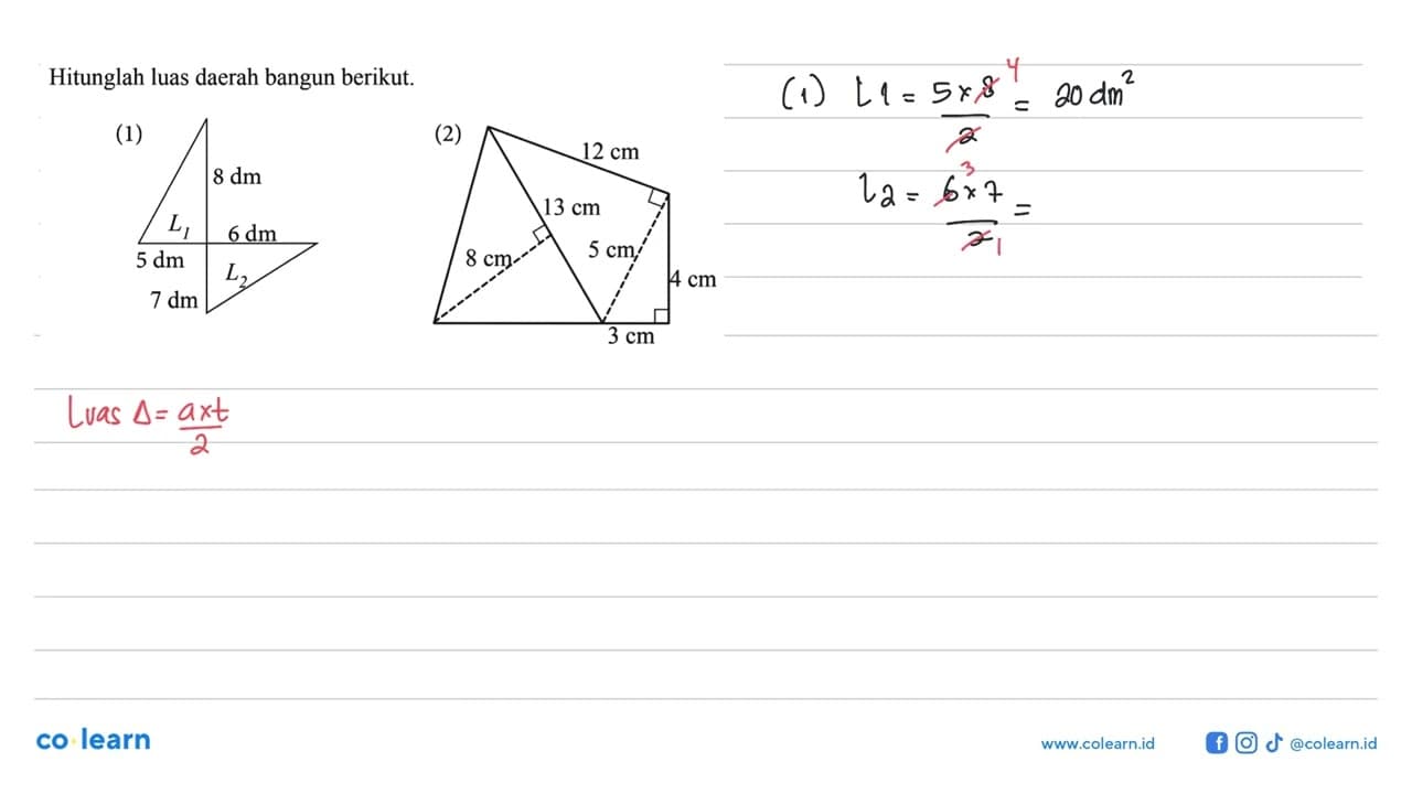Hitunglah luas daerah bangun berikut. (1) L1 8 dm 6 dm 5 dm