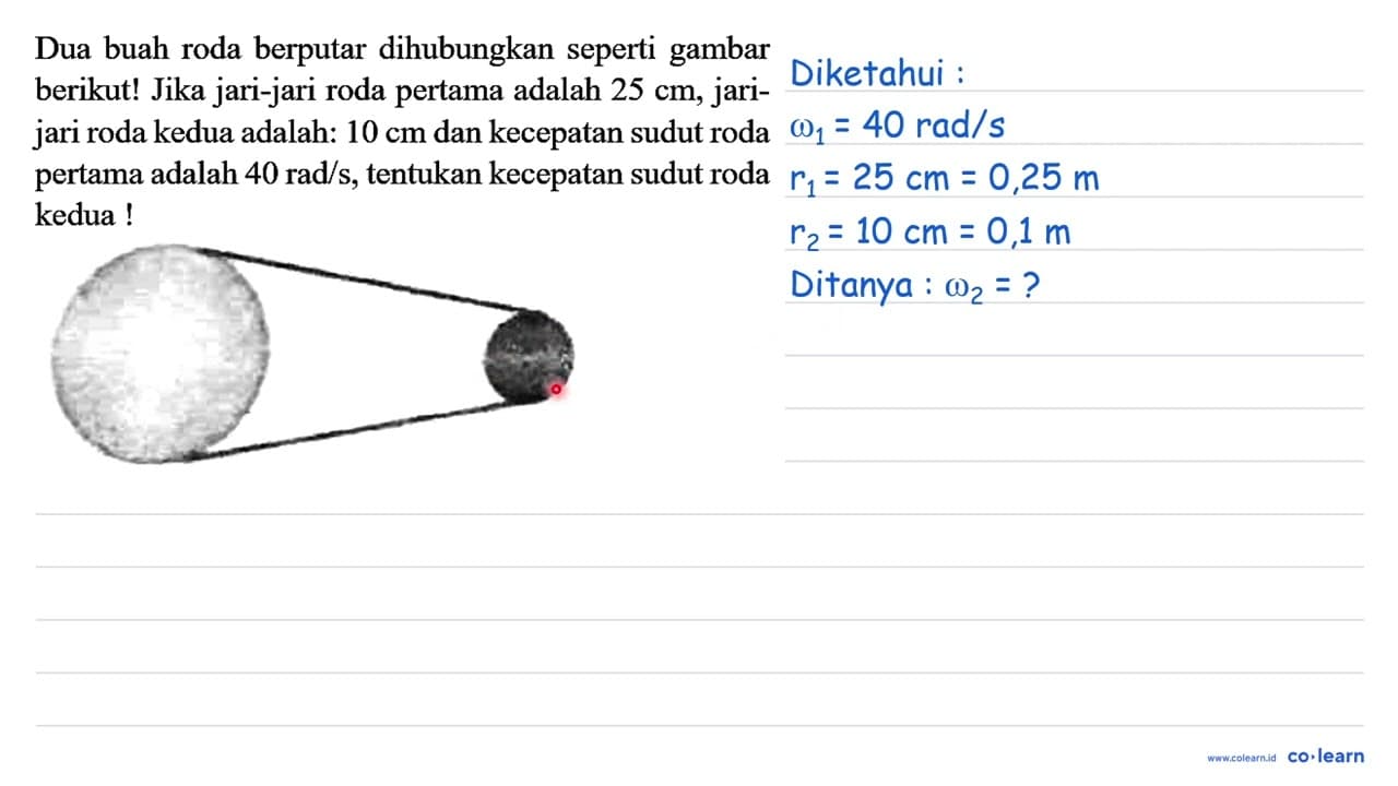 Dua buah roda berputar dihubungkan seperti gambar berikut!