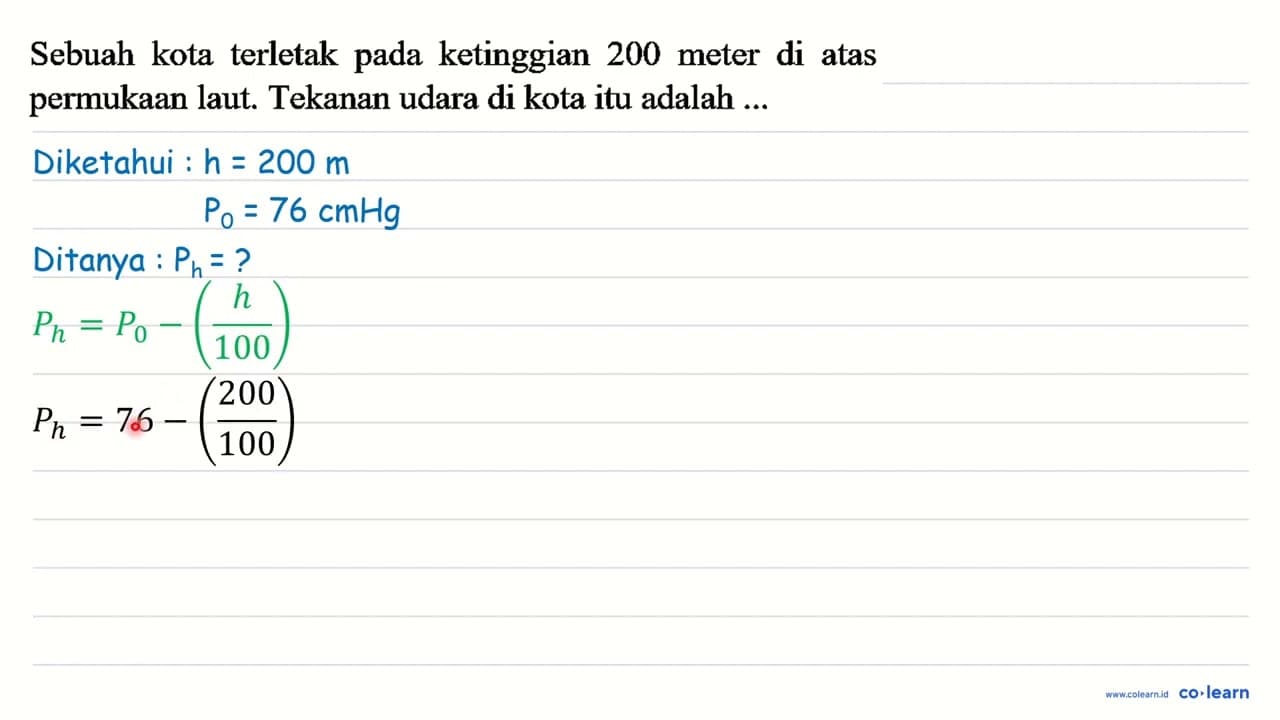 Sebuah kota terletak pada ketinggian 200 meter di atas