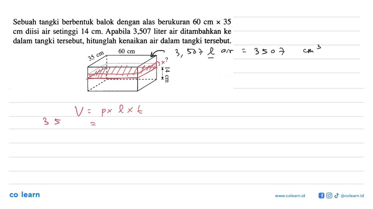 Sebuah tangki berbentuk balok dengan alas berukuran 60 cm x