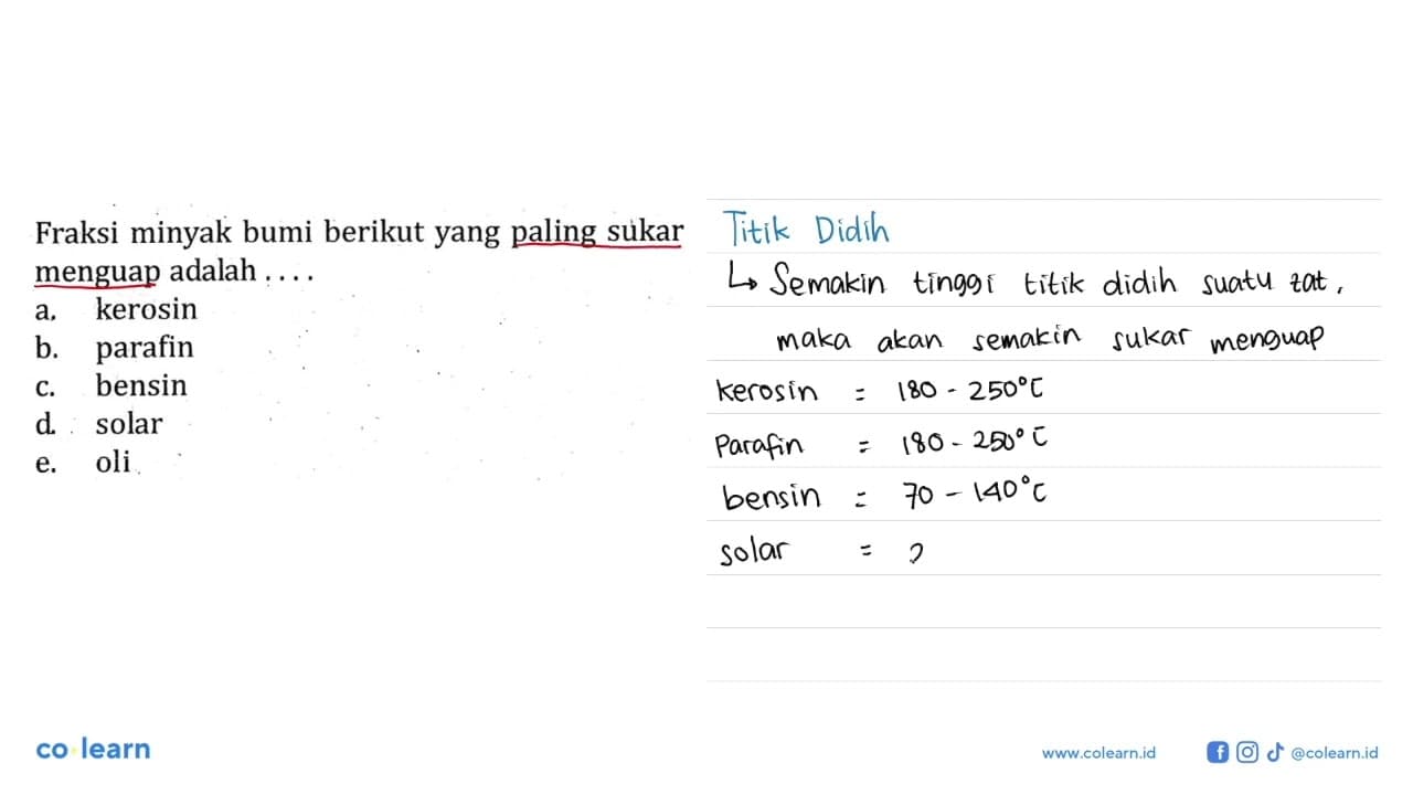 Fraksi minyak bumi berikut yang paling sukar menguap adalah