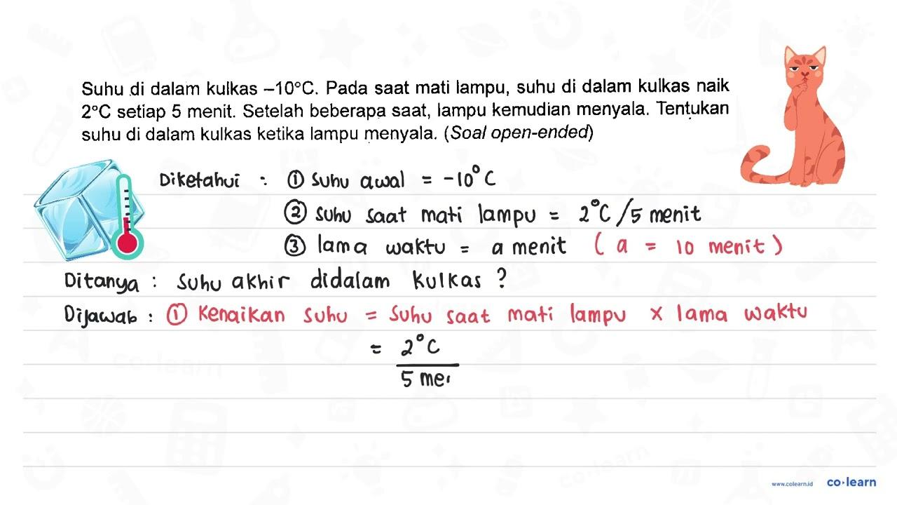 Suhu di dalam kulkas -10 C. Pada saat mati lampu, suhu di