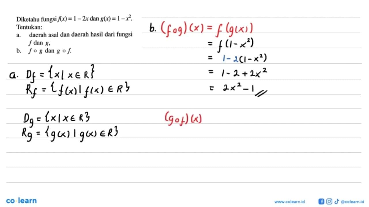 Diketahu fungsi f(x)=1-2x dan g(x)=1-x^2. Tentukan:a.