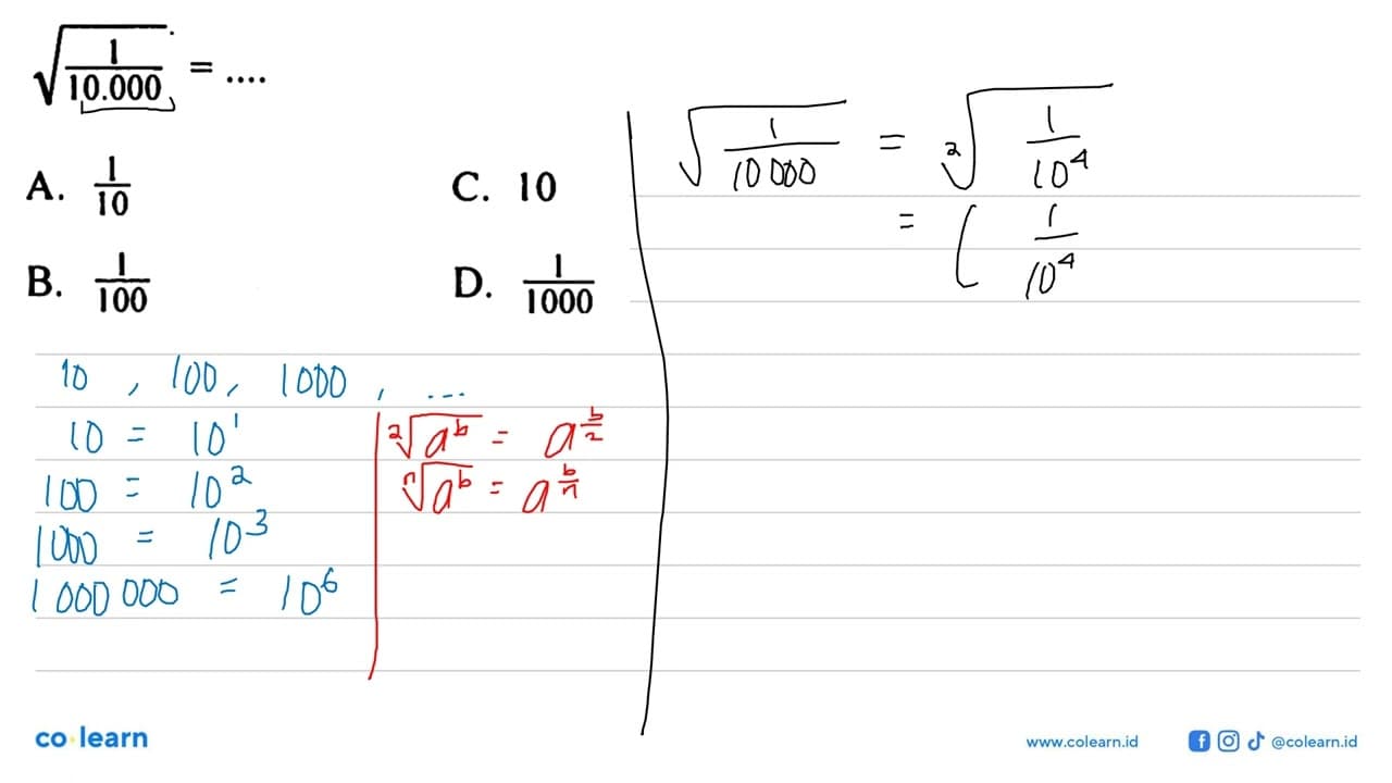 akar(1/10.000) = .....