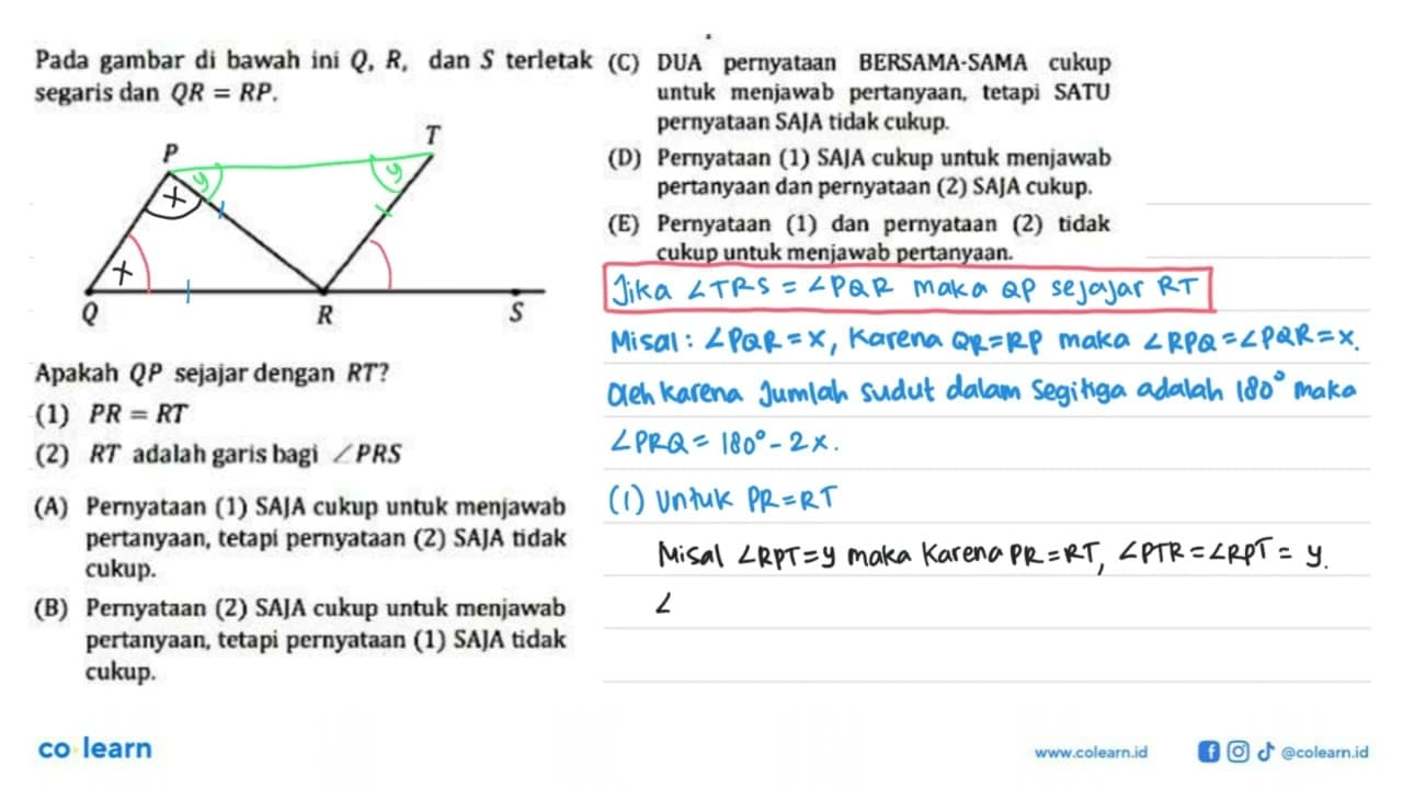 Pada gambar di bawah ini Q, R, dan S terletaksegaris dan