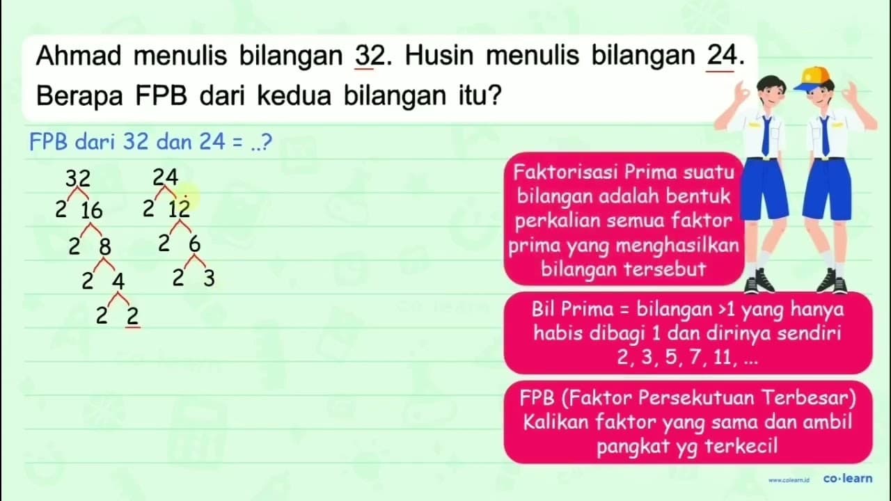 Ahmad menulis bilangan 32. Husin menulis bilangan 24 .