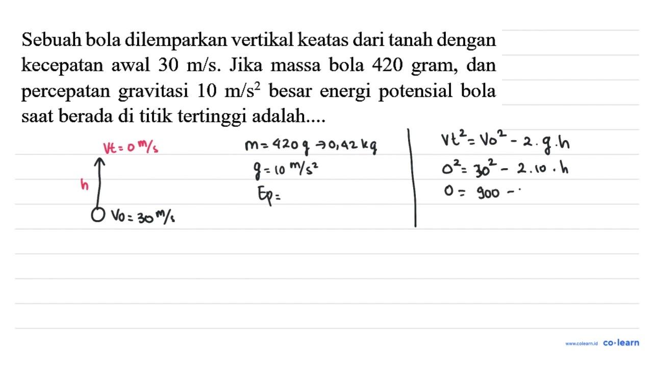 Sebuah bola dilemparkan vertikal keatas dari tanah dengan