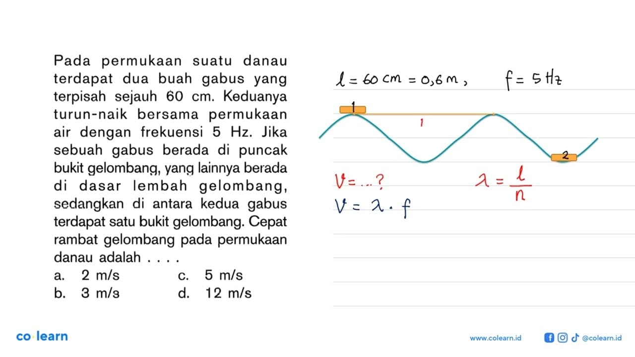 Pada permukaan suatu danau terdapat dua buah gabus yang