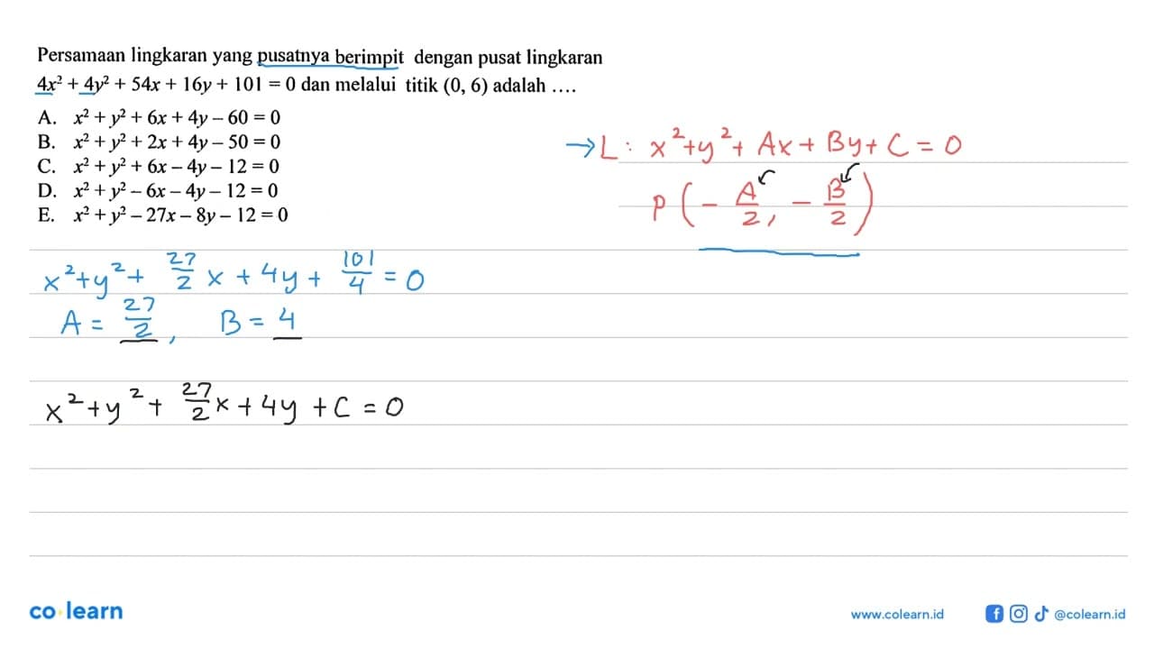 Persamaan lingkaran yang pusatnya berimpit dengan pusat