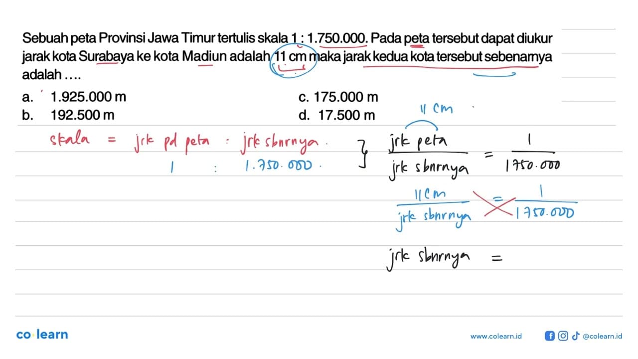 Sebuah peta Provinsi Jawa Timur tertulis skala 1 :