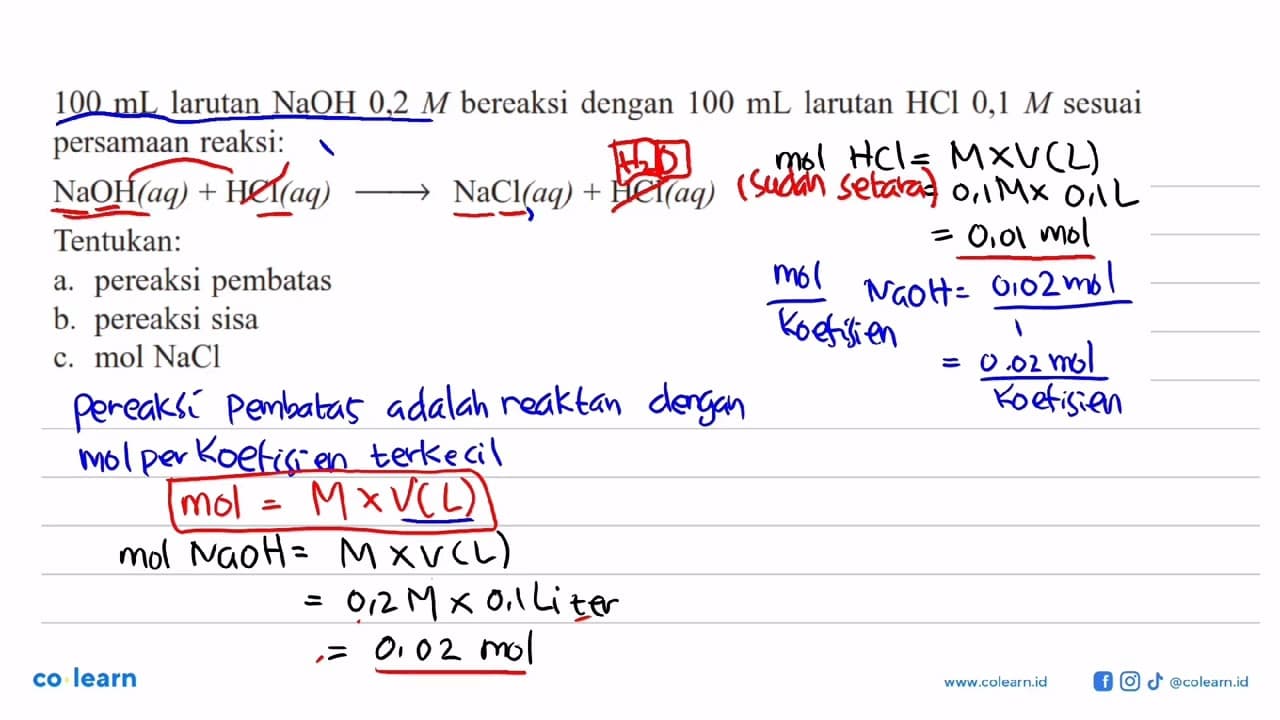 100 mL larutan NaOH 0,2 M bereaksi dengan 100 mL larutan
