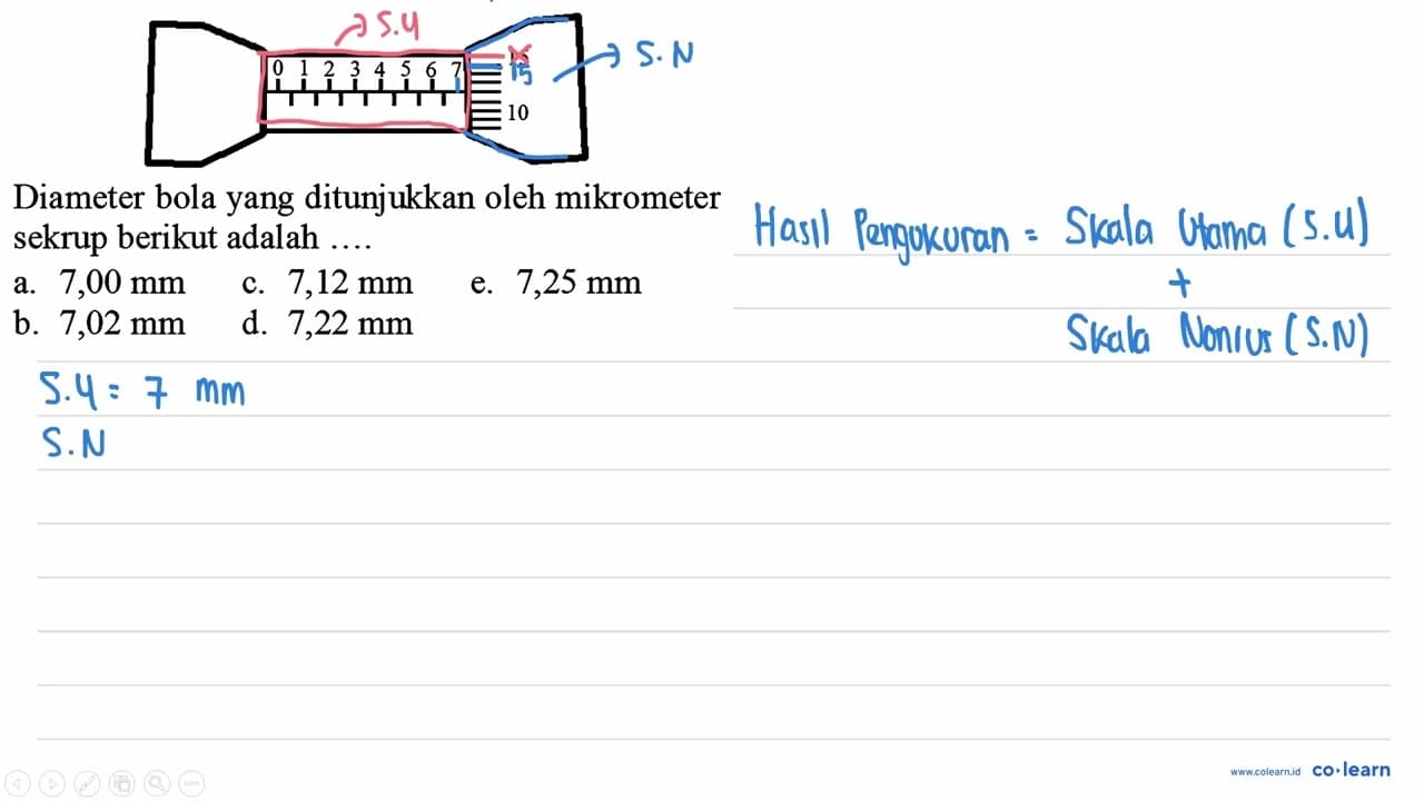 Diameter bola yang ditunjukkan oleh mikrometer sekrup