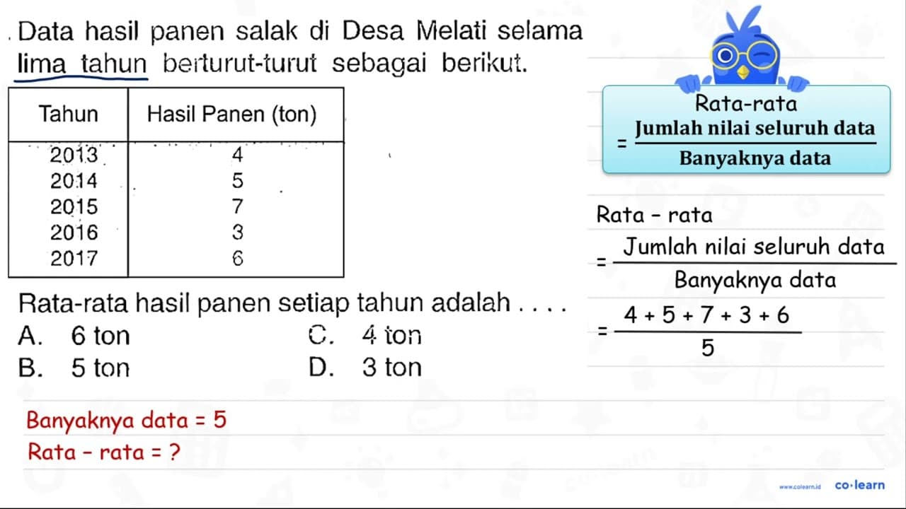 Data hasil panen salak di Desa Melati selama lima tahun