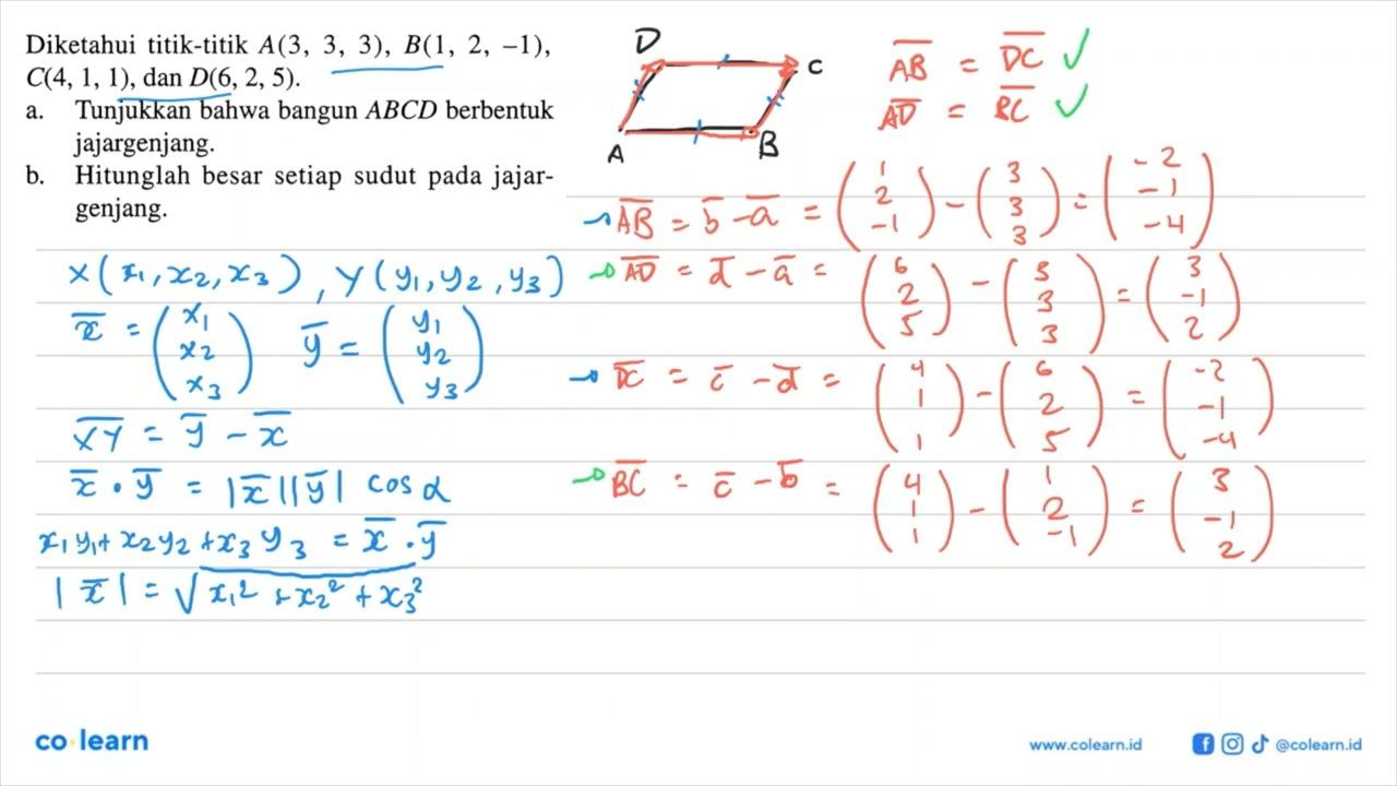 Diketahui titik-titik A(3,3,3), B(1,2,-1) , C(4,1,1) , dan