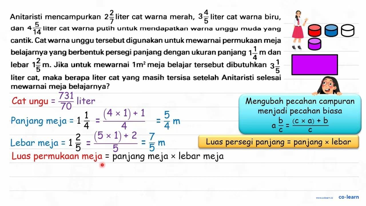 Anitaristi mencampurkan 2 (2)/(7) liter cat warna merah, 3