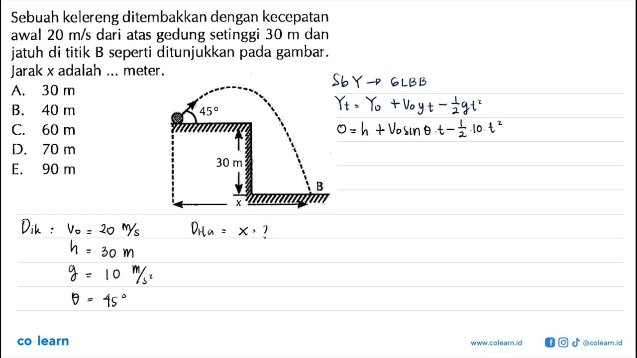 Sebuah kelereng ditembakkan dengan kecepatan awal 20 m/s