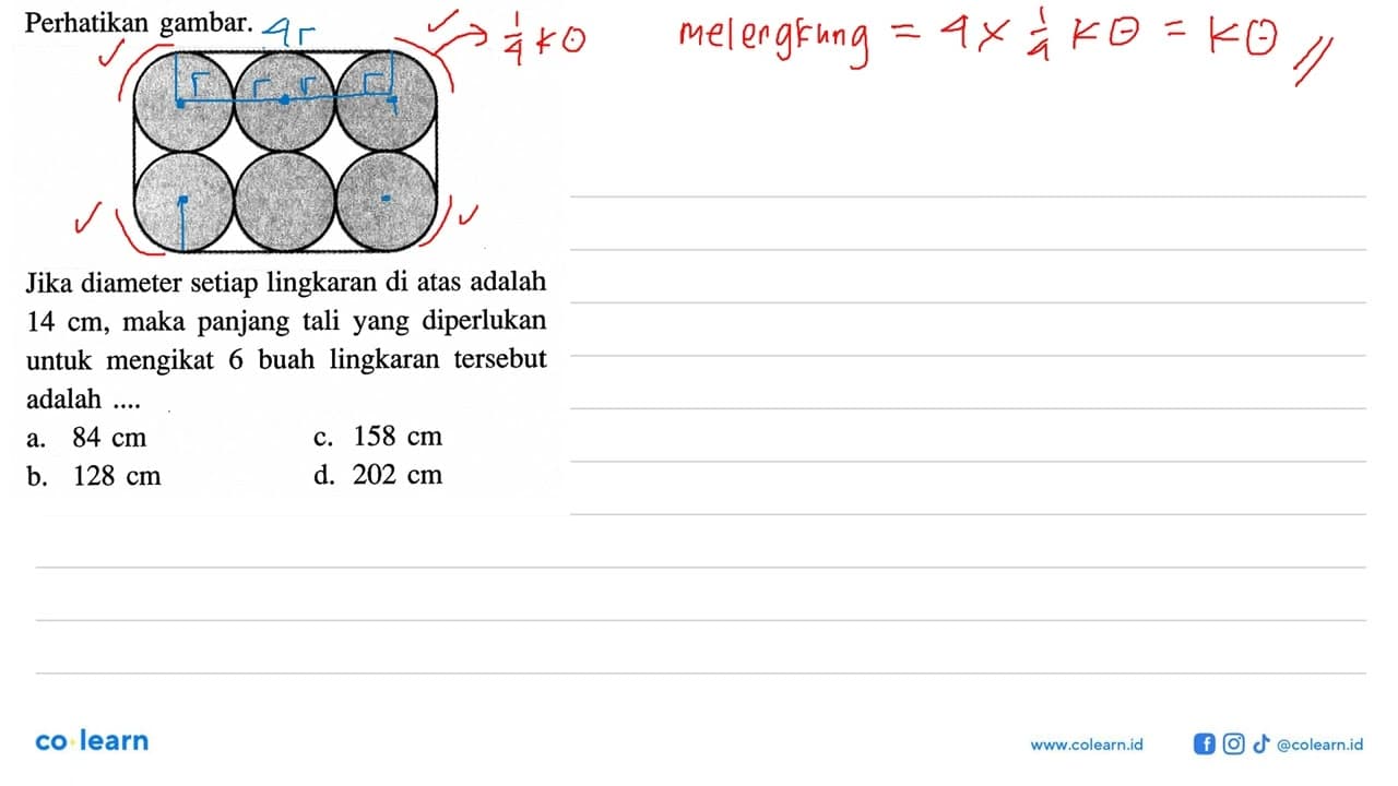 Perhatikan gambar.Jika diameter setiap lingkaran di atas