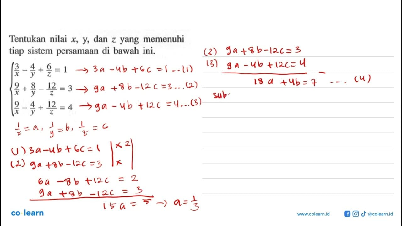 Selesaikan setiap sistem persamaan linear berikut. x-1/2