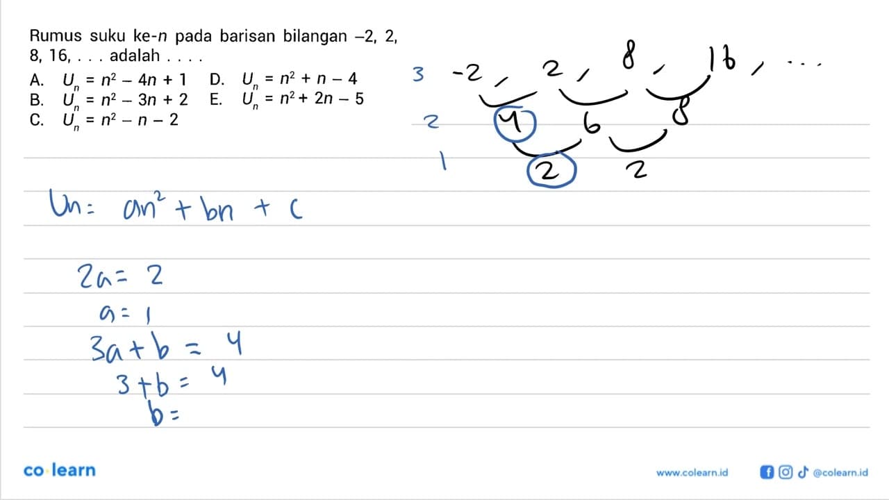 Rumus suku ke-n pada barisan bilangan -2,2 , 8,16, ....