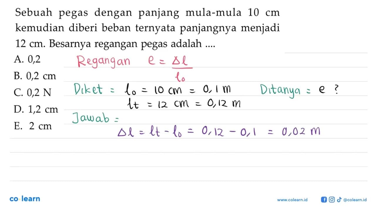 Sebuah pegas dengan panjang mula-mula 10 cm kemudian diberi