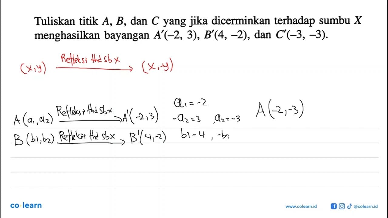 Tuliskan titik A, B, dan C yang jika dicerminkan terhadap