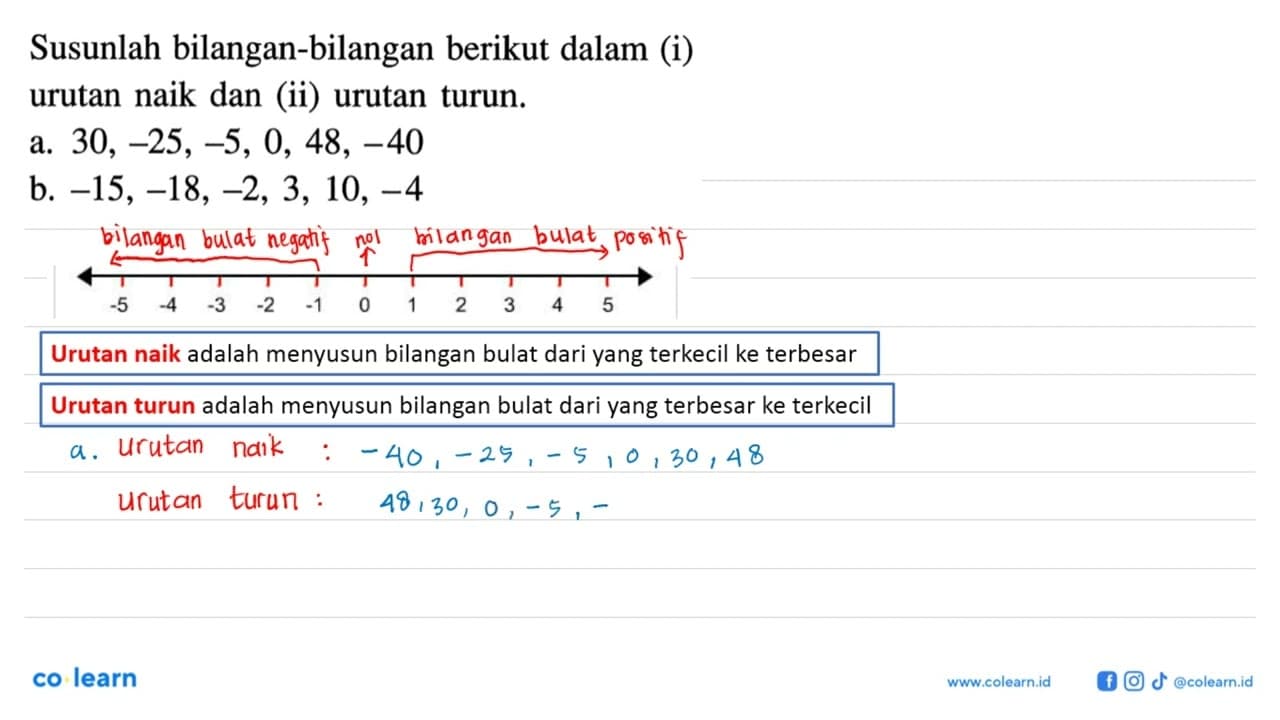 Susunlah bilangan-bilangan berikut dalam (i) urutan naik