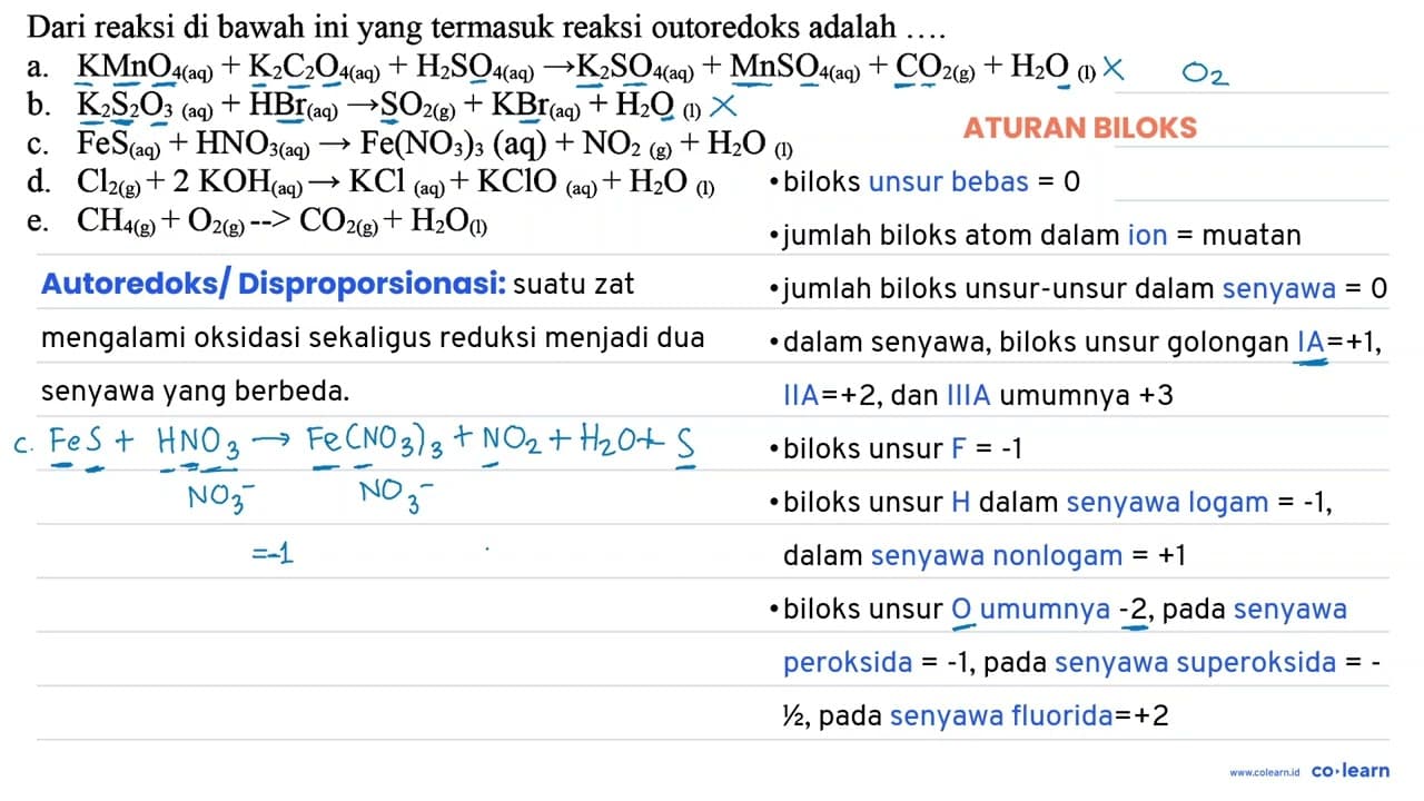 Dari reaksi di bawah ini yang termasuk reaksi outoredoks