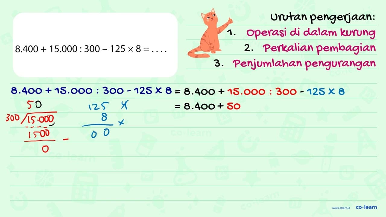 8.400 + 15.000 : 300 - 125 x 8 = . . . .