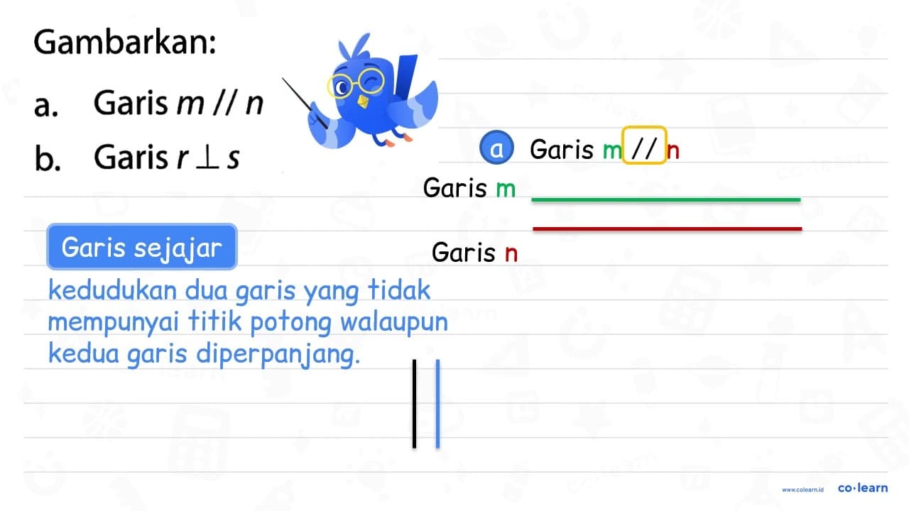 Gambarkan: a. Garis m//n b. Garis r tegak lurus s