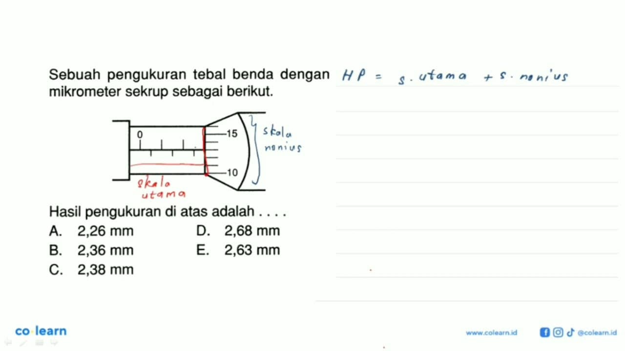 Sebuah pengukuran tebal benda dengan mikrometer sekrup