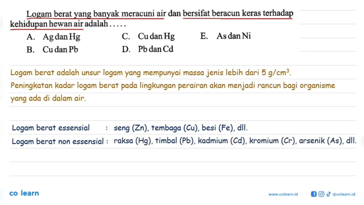 Logam berat yang banyak meracuni air dan bersifat beracun