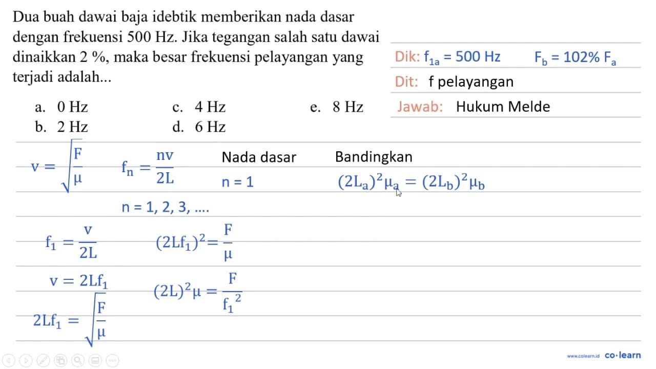 Dua buah dawai baja idebtik memberikan nada dasar dengan