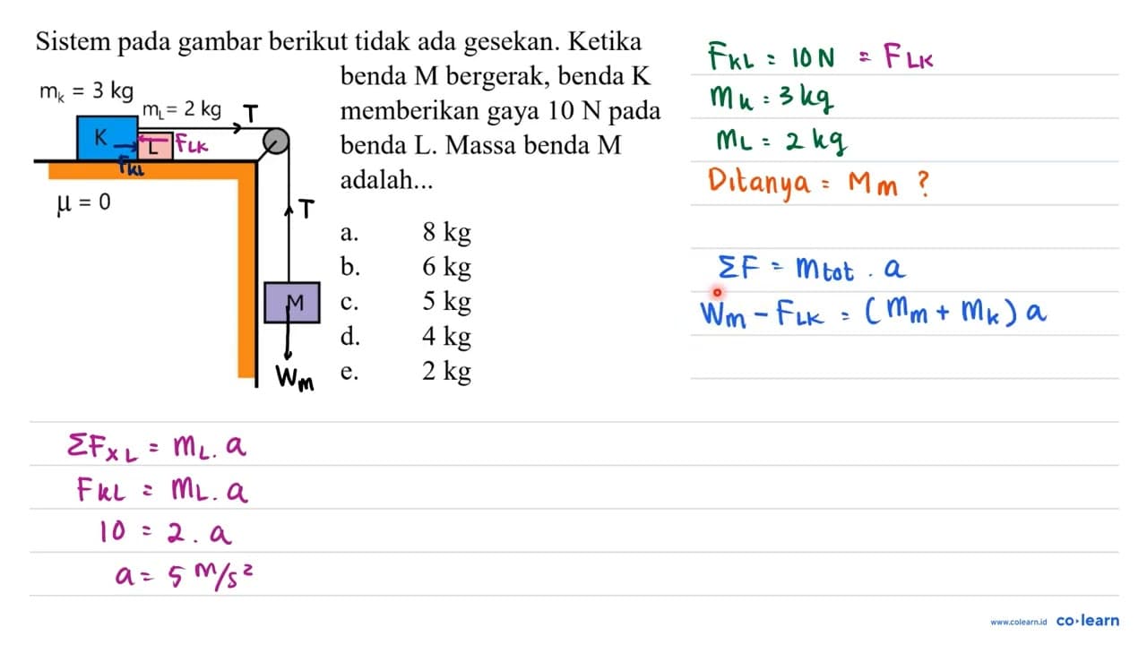 Sistem pada gambar berikut tidak ada gesekan. Ketika benda