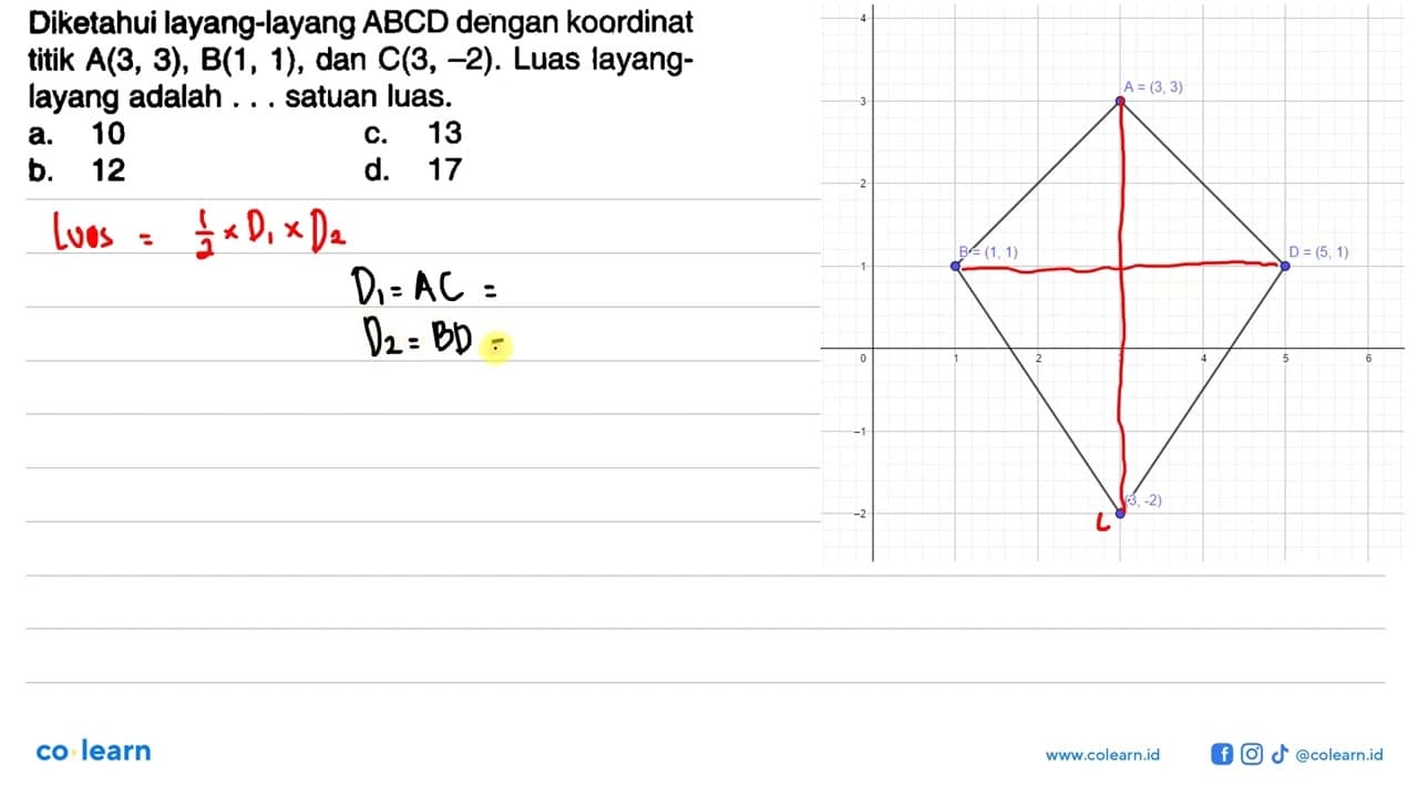 Diketahui layang-layang ABCD dengan koordinat titik A(3,3),