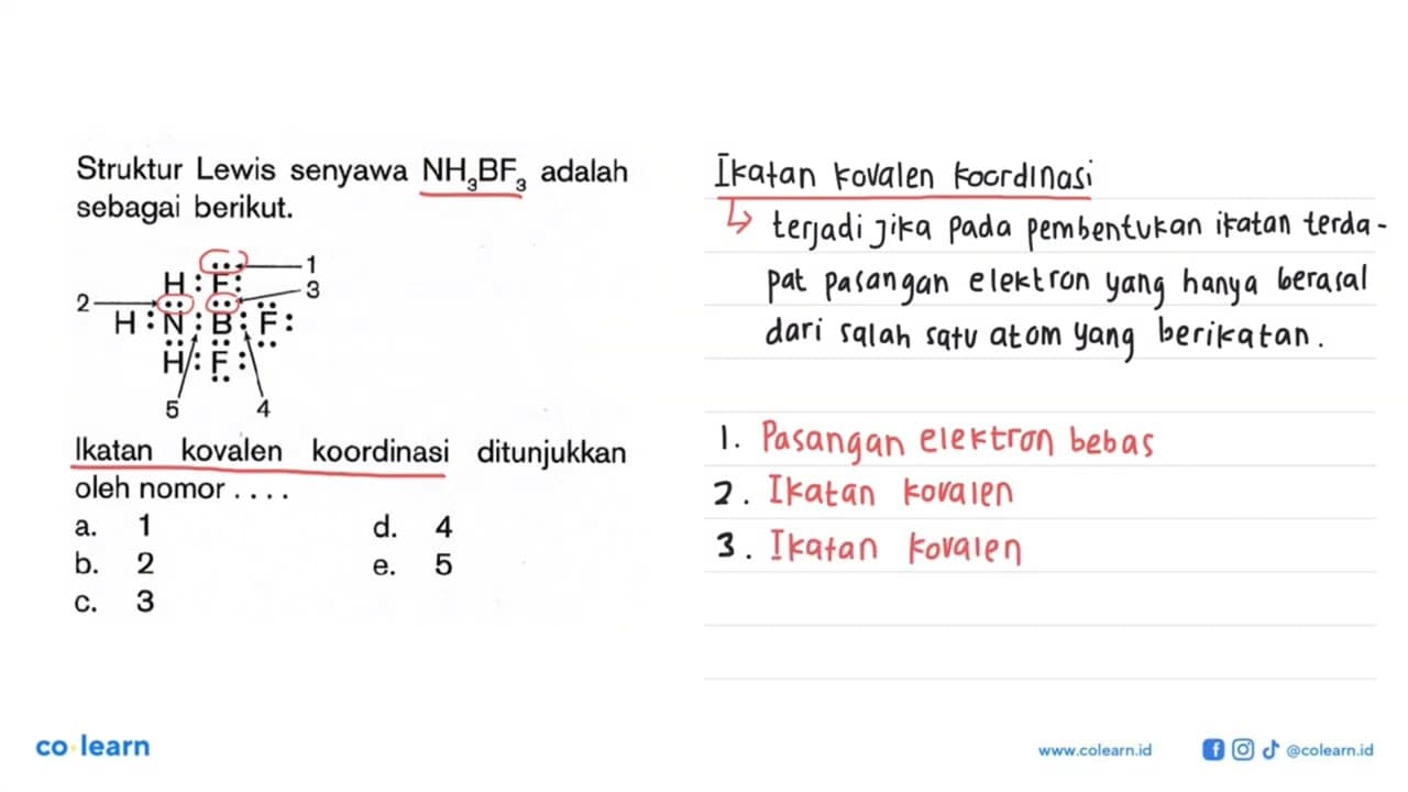 Struktur Lewis senyawa NH3BF3 adalah sebagai berikut: H F H