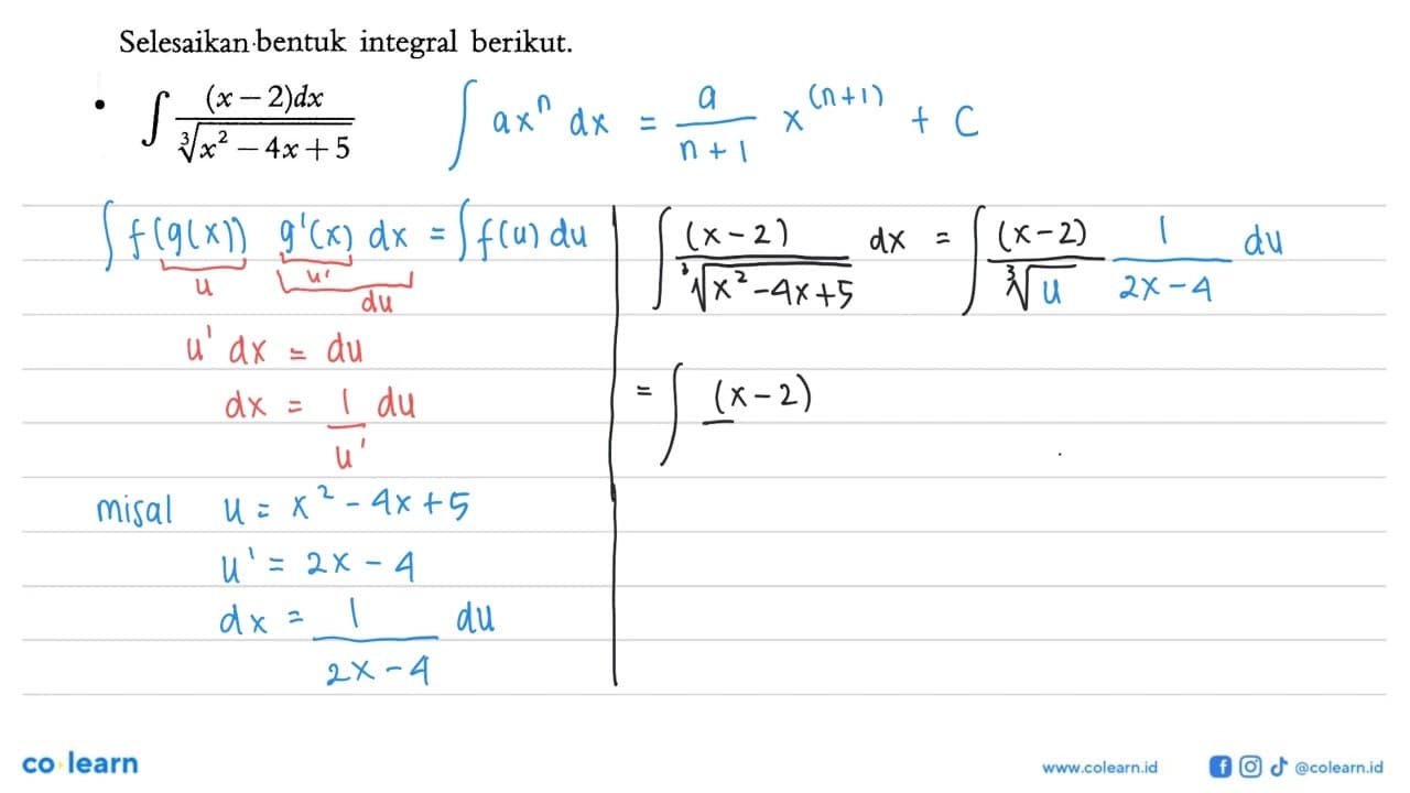 Selesaikan.bentuk integral berikut. integral (x-2)