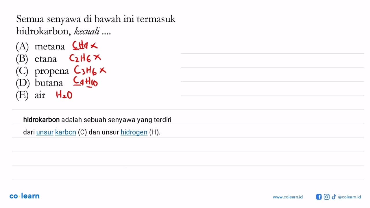 Semua senyawa di bawah ini termasuk hidrokarbon, kecuali