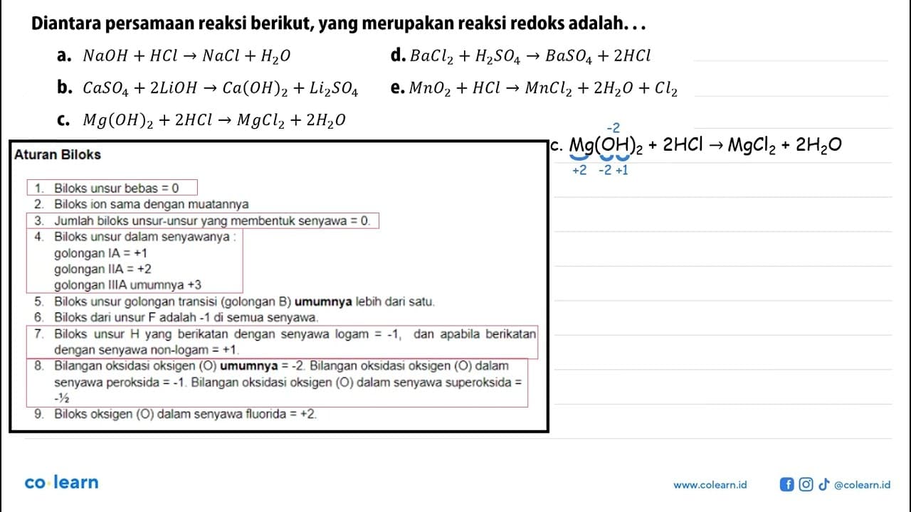 Diantara persamaan reaksi berikut, yang merupakan reaksi