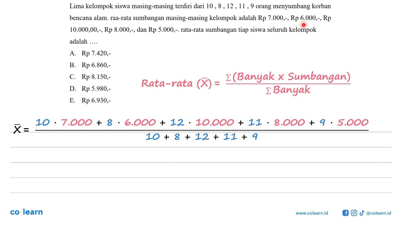 Lima kelompok siswa masing-masing terdiri dari 10, 8, 12,