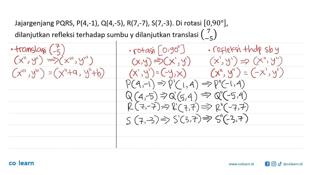 Jajargenjang PQRS, P(4,-1), Q(4,-5), R(7,-7), S(7,-3) . Di