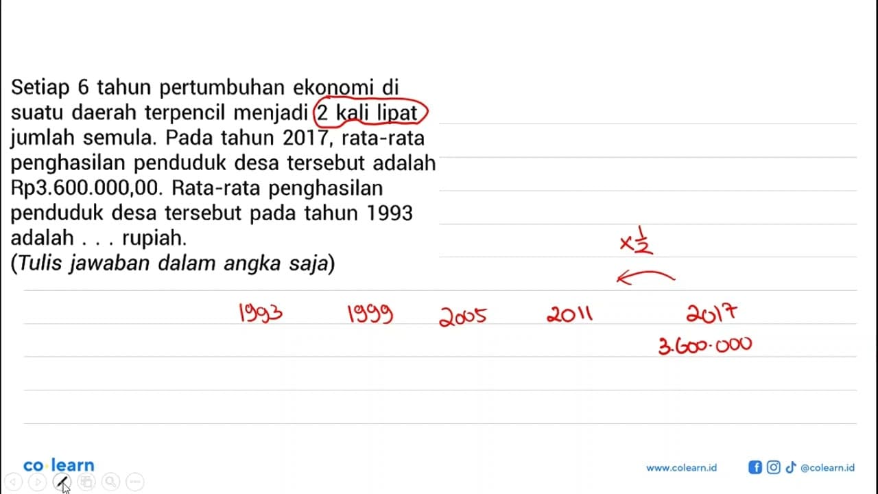 Setiap 6 tahun pertumbuhan ekonomi di suatu daerah