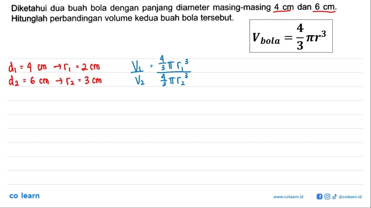 Diketahui dua buah bola dengan panjang diameter