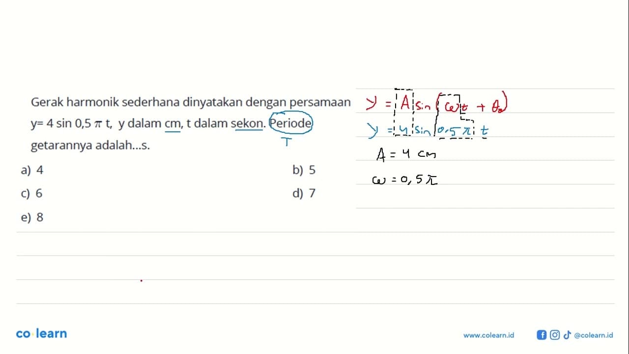 Gerak harmonik sederhana dinyatakan dengan persamaan y=4