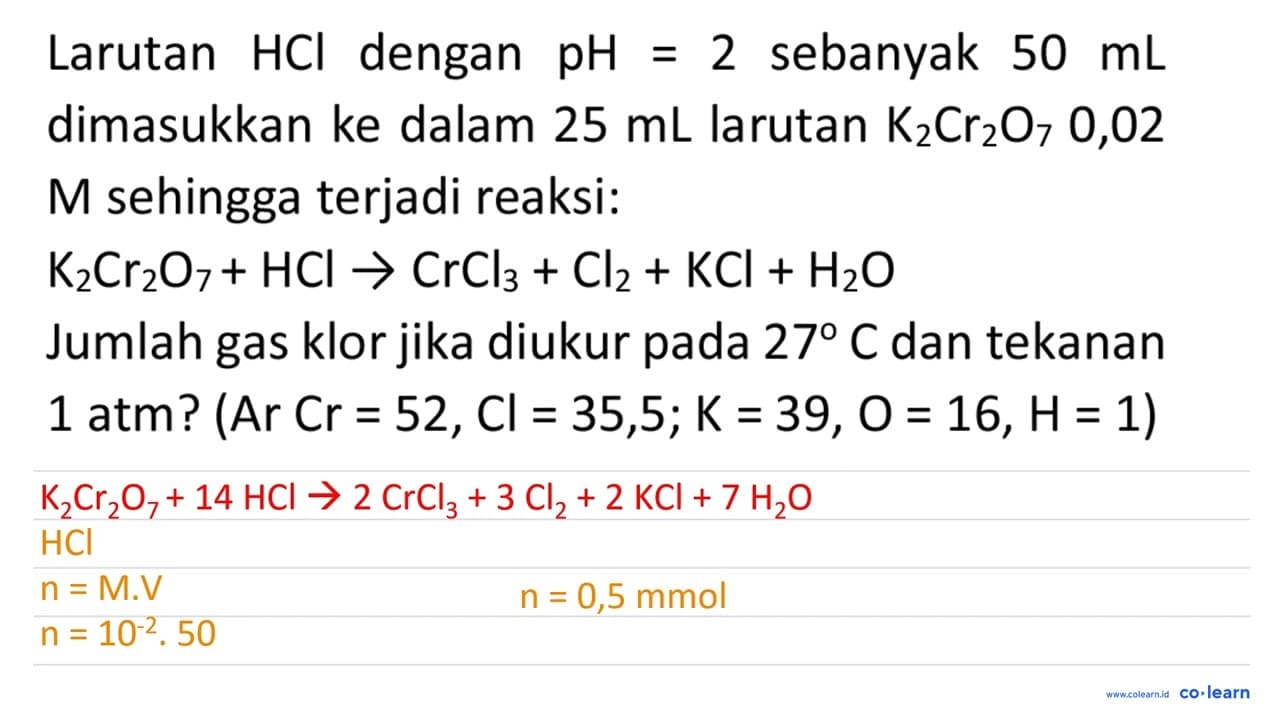 Larutan HCl dengan pH=2 sebanyak 50 ~mL dimasukkan ke dalam