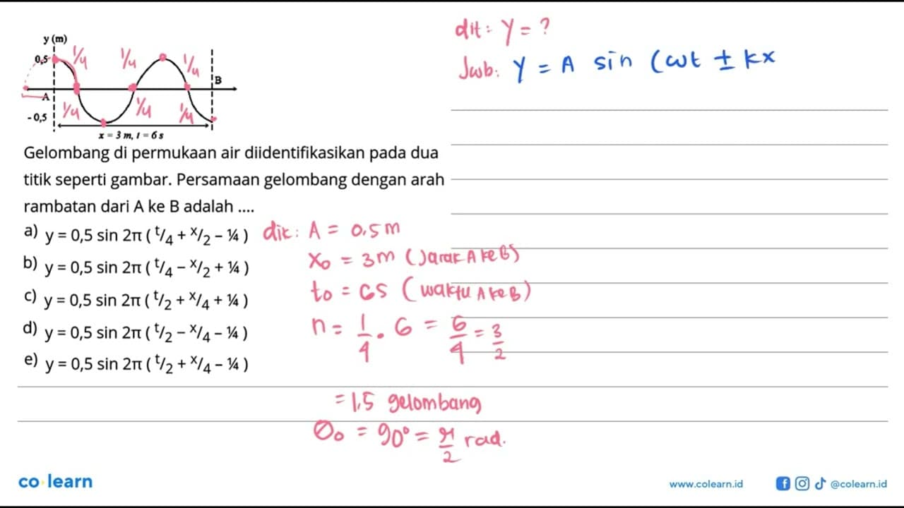 y (m) 0,5 B A -0,5 x = 3 m, t=6 s Gelombang di permukaan