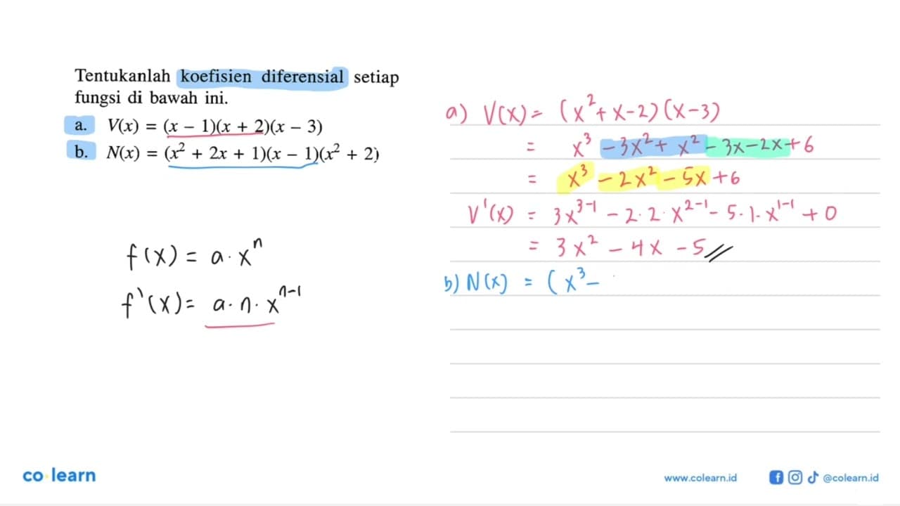 Tentukanlah koefisien diferensial setiap fungsi di bawah