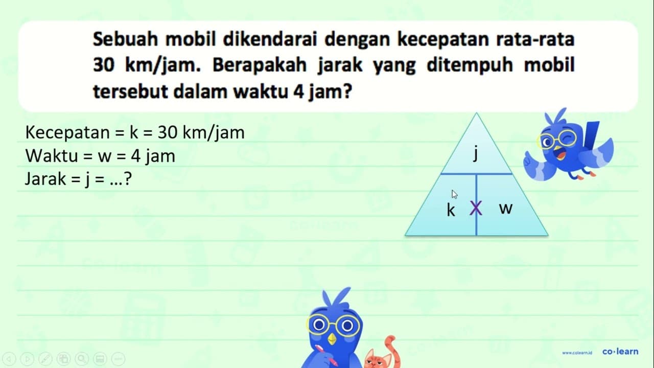 Sebuah mobil dikendarai dengan kecepatan rata-rata 30