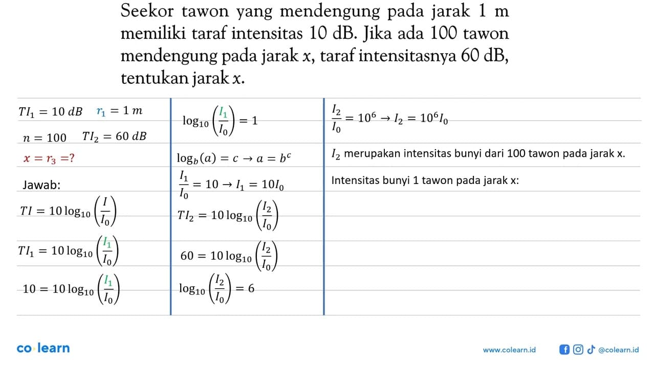 Seekor tawon yang mendengung pada jarak 1 m memiliki taraf