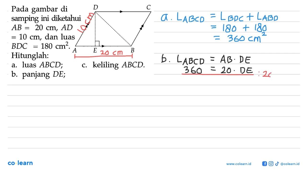 Pada gambar di samping ini diketahui AB=20 cm, AD=10 cm ,